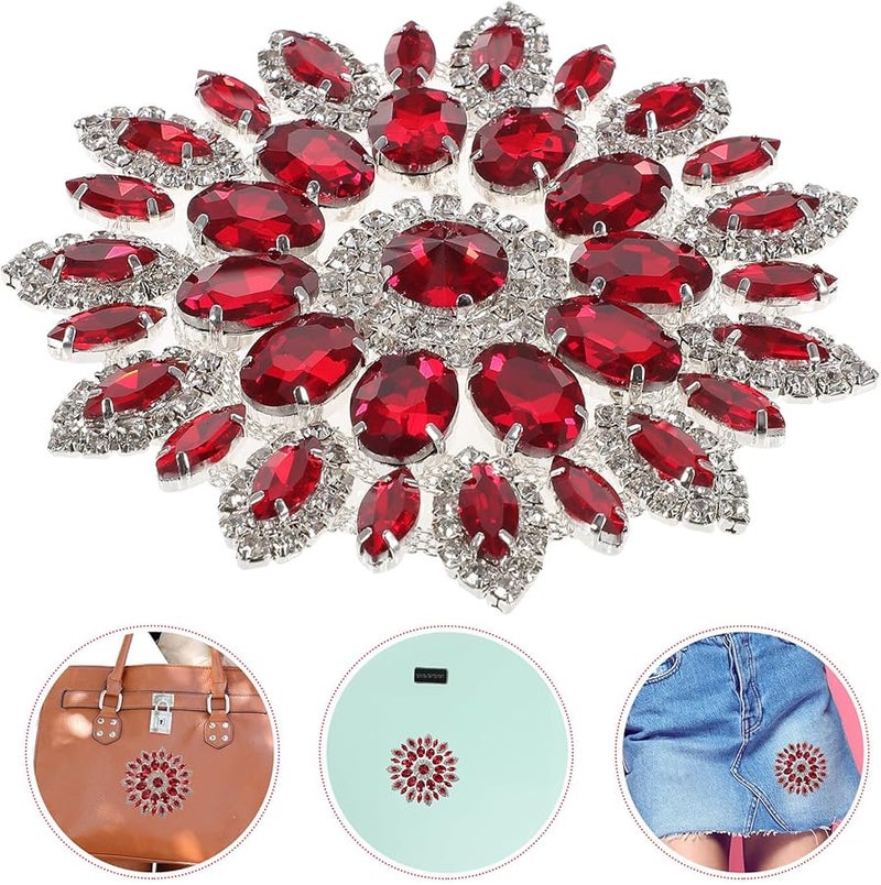 Red Crystal Rhinestone Iron On Patch For DIY Clothing Jackets Coats Accessories - Image 3